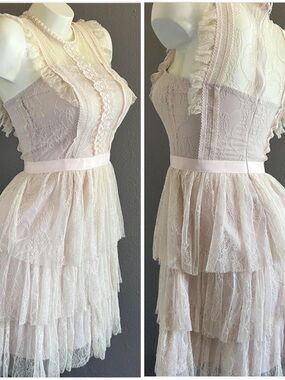 Chelsea & Violet Cream Lace Tiered Ruffle Dress